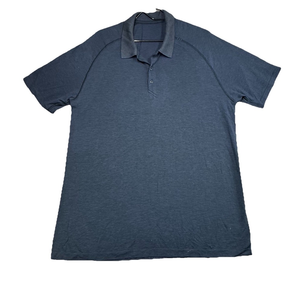 Lululemon Live‎ In Practice Polo Shirt Men's XL Blue Short Sleeve Athletic Golf